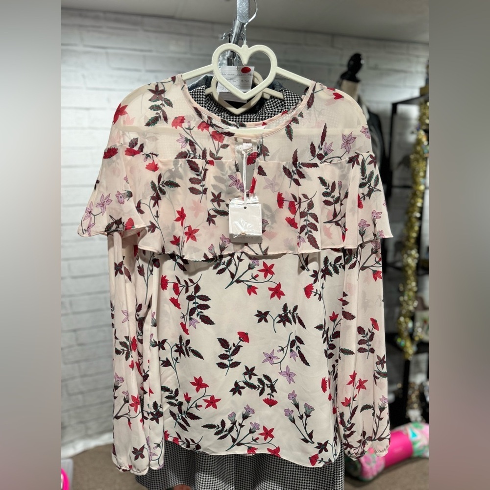 340. Lauren Conrad Floral Glitter Blouse in Midnight Garden M - Picture 2 of 6